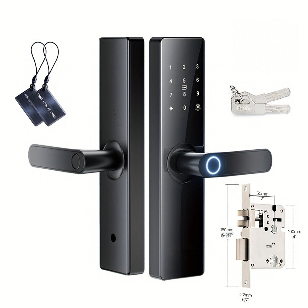 Smart fingerprint door lock with cards and keys