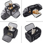 Travel bag with cats and dogs, expanded and closed