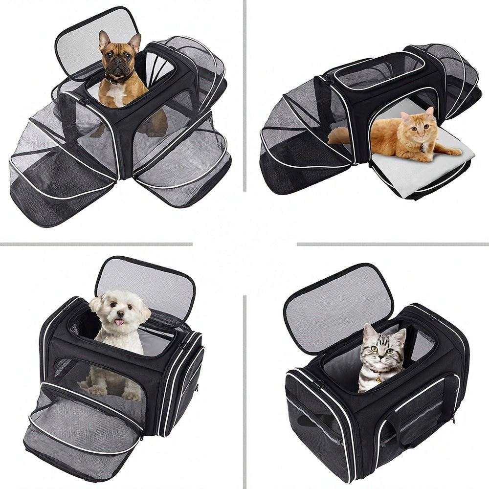 Travel bag with cats and dogs, expanded and closed