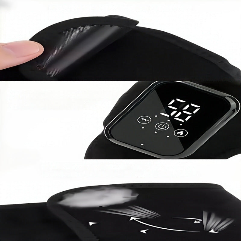 Ankle massager strap, touchscreen and fabric close-ups