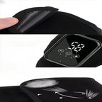 Ankle massager strap, touchscreen and fabric close-ups