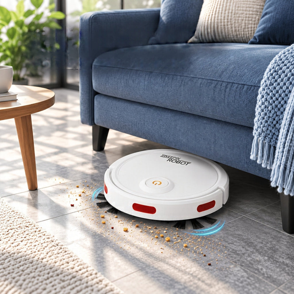Slim robot vacuum cleaning under a couch