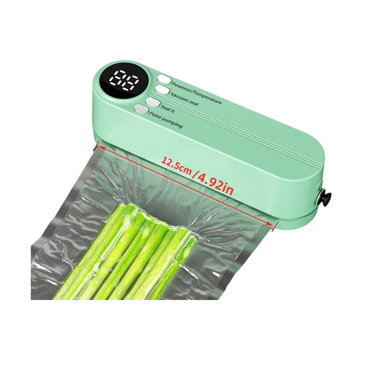 Green vacuum sealer sealing vegetables