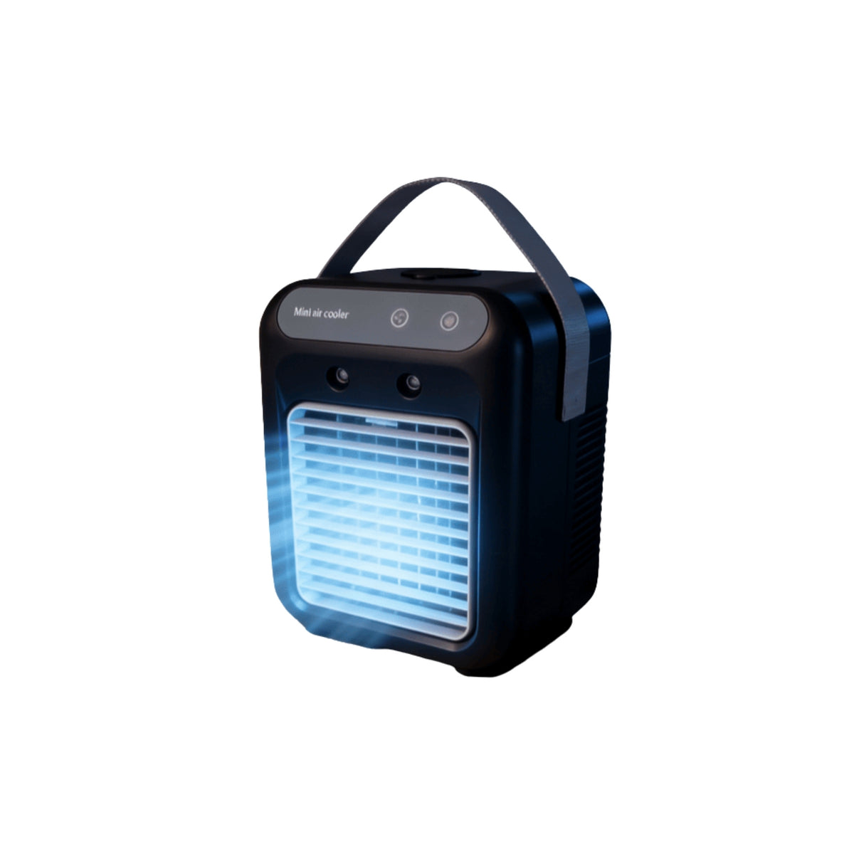 Black mini air cooler fan with blue light