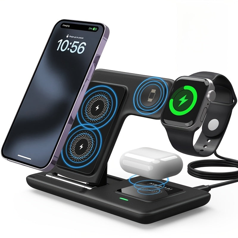 Foldable 3-in-1 wireless charging dock in black