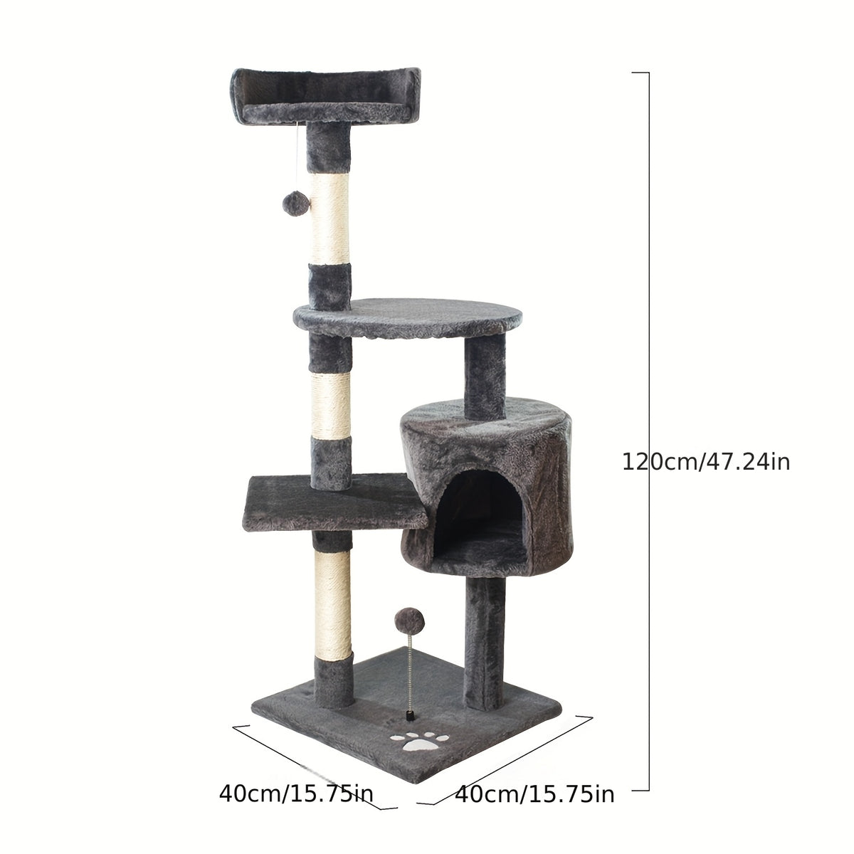 Spacious Cat Tower & Climbing Tree with Sisal Scratching Post