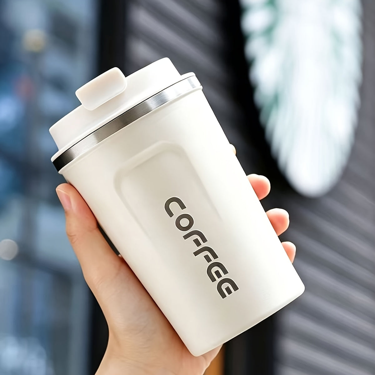 White coffee travel mug