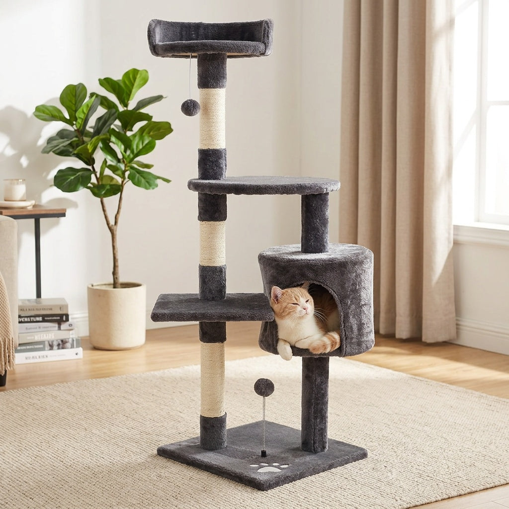 Spacious Cat Tower & Climbing Tree with Sisal Scratching Post