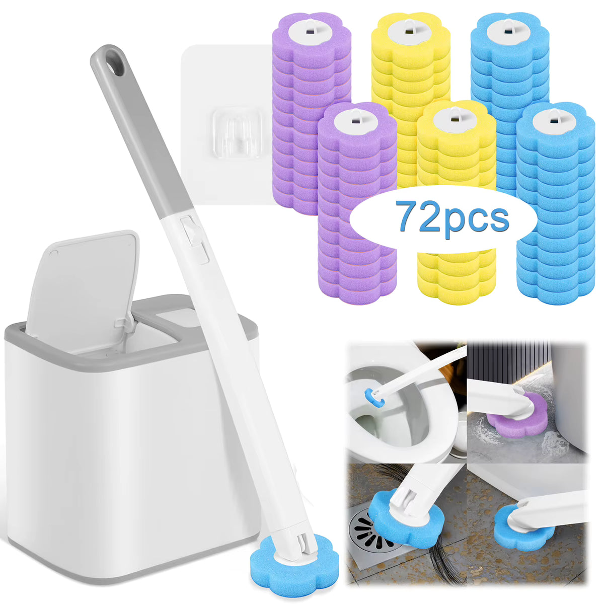 Toilet Brush & Holder Set with Disposable Refill Heads