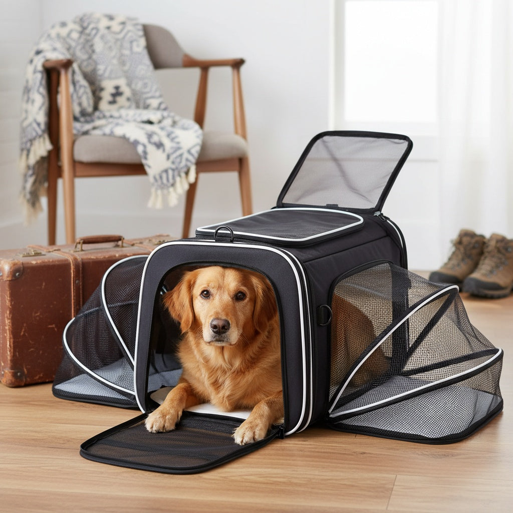 Dog resting in the travel bag
