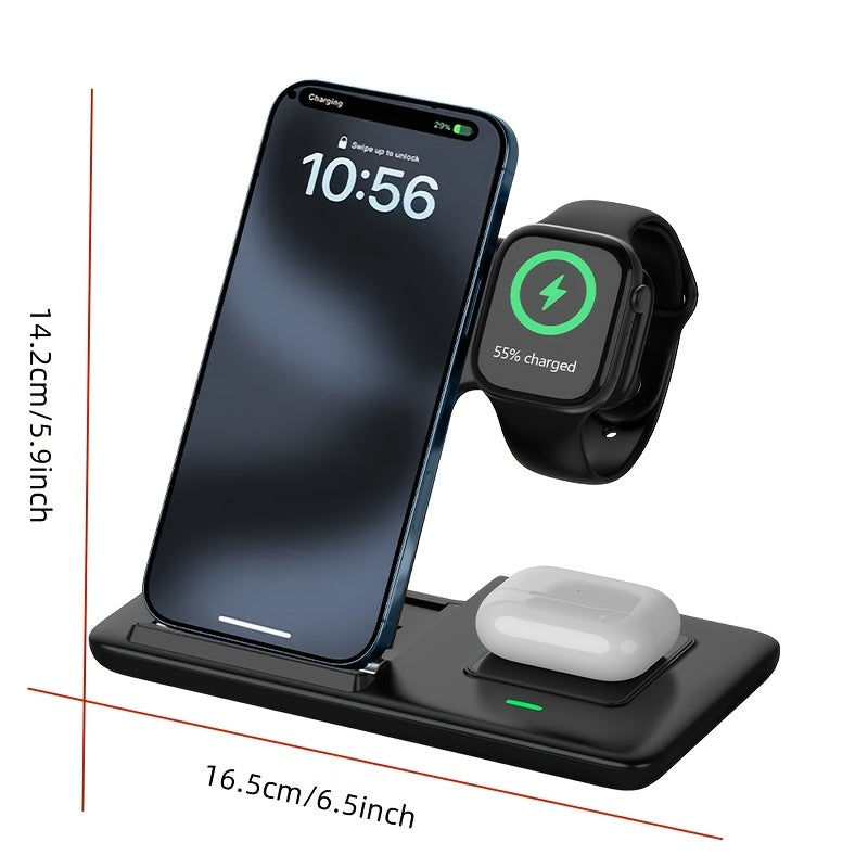 Wireless charging dock charging three devices